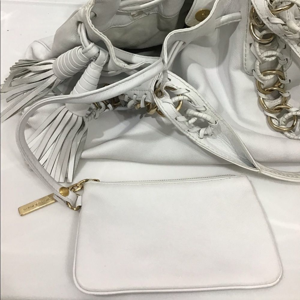 Michael Kors White Oversized Leather Tote Fringe Tassels Bag - Picture 9 of 11